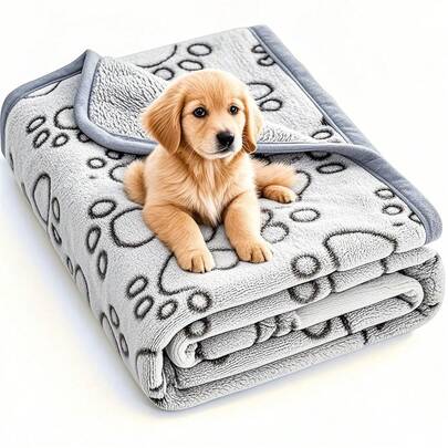 1pc Soft Dog Blanket Warm Flannel Puppy Blanket For Small Medium Dogs Paw Print Puppy Cat Blanket Flannel Throw For Small Medium Dogs