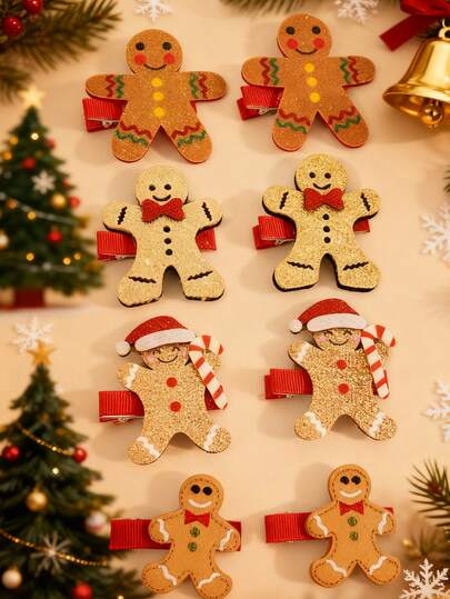 قطعتان من مشابك الشعر القماشية غير المنسوجة الجميلة بتصميم عقدة الفراشة قصب السكر والزنجبيل لسيدات عيد الميلاد، ديكورات الحفلات