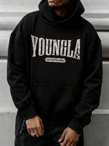 Men's Casual Novel Hoodie With "YOUNGLA" Text Pattern, Daily Casual Wear, Autumn And Winter Gifts, Comfortable And Versatile, Fashionable Street, Suitable For Daily And Outdoor Wear. - 藍色 - 查看 7