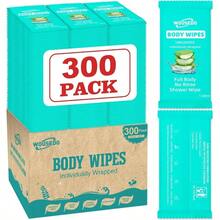 AFRT 300 Pack Individually Wrapped Body Wipes 8" X 9.5" No-Rinse Shower Wipe For Adults Travel Gym And Camping Bulk Cleansing Wipes For Homeless - 300包青色 - 查看 1