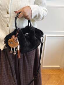 Dedoo 歐美小眾設計 PU 水桶包附扣環，女款街頭手提包，適合秋冬購物、通勤、派對，送禮首選 - 黑色 - 查看 4