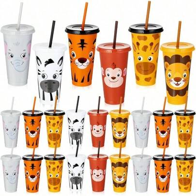 - 24 piezas de artculos de Navidad a granel de plstico con tapa y pajita, 24 onzas, reutilizables para fiestas, vasos de plstico, botella de agua, para Navidad, cumpleaos, aula, regalos