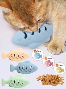 3pcs Silicone Fish-Shaped Cat Chew Toy - Interactive Treat Dispenser, Puzzle Snack Pet Toy For Dental Health, No Batteries Needed, Materials, Interactive Cat Toys