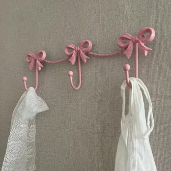 1個 金属製 壁掛けボウ型キーホルダー - 1個 フレンチカントリー ラスティック調 装飾的なコートとキーの掛け具、かわいいホームデコレーション、玄関、寝室、子供部屋、ドーム、ホームデコレーション用の壁掛けキーホルダー、ドーム用ルームオーガナイザー、装飾的な布製ハンガー