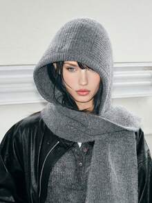 女士针织帽，带可拆卸领巾，保暖护耳，适合秋冬季户外活动、散步、滑雪、骑行、购物及日常佩戴。 - 彩色 - 查看 2