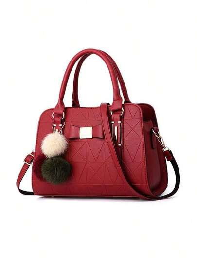 Meriva Nuevos bolsos de mano para mujer,Carteras de mujer, bolsos y bolsos de hombro de moda para mujer, bolso de diseñador con asa superior con pompón,Bolsos de Mujer Bolsa Bandolera Moda Colgante Señora Bolso Tote Elegante Bolsas de Hombro PU Bolso Shopper para Fiesta Trabajo Rojo