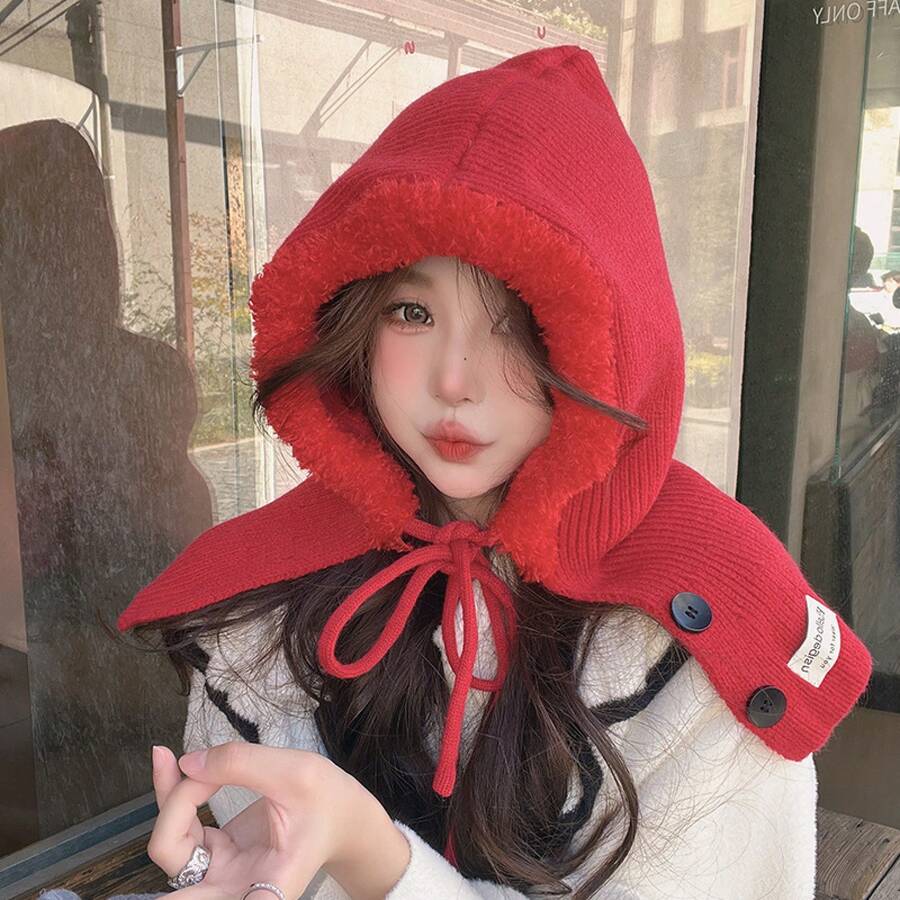 Women Beanie Hat - C3408 Mũ trùm đầu Hello Raw Edge màu đen - Xem 1