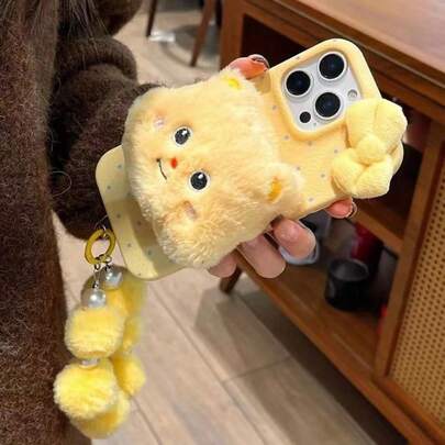 Funda de teléfono de peluche de oso lindo compatible con iPhone 17 Pro Max/17 Pro/17, 16 Pro Max/16 Pro/16, 15 Pro Max/15 Pro/15, 14 Pro Max/14 Pro/14, Nuevo 13 Pro Max/13 Pro, de moda y de alta gama