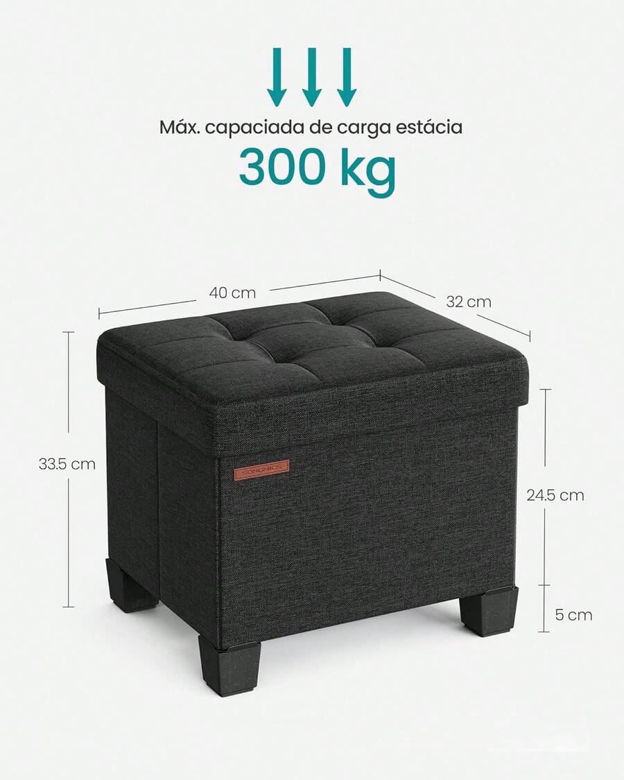 Taburete de almacenamiento, con reposapiés, adecuado para sala de estar, dormitorio, negro azabache, 32 x 40 x 33.5 cm - Azul oscuro - Ver 1