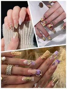 20件套金色美甲饰品和宝石，3D金色十字架美甲饰品，闪亮蝴蝶结樱桃皇冠金币美甲饰品，美甲用品 - 金色 - 查看 4