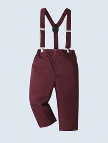 BOARNSEORL 2pcs Young Boys Gentleman Set: Long Sleeve Shirt With Bow Tie And Suspender Pants, Suitable For Birthday Party, New Year's Eve, Christmas Party, Wedding, Baby Shower, Birthday Celebration - Red - View 4