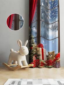 2PCS Christmas-Themed Brushed Fabric Digital Printed Curtains, With A Design Of Red Curtains Decorated With Small String Lights. Rod Pocket Installation, Made Of Translucent Polyester Fabric. Suitable For Living Rooms, Kitchens, Bedrooms, Hotels And Dining Rooms.