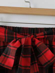 2025 Autumn/Winter Christmas Plaid Asymmetrical/Irregular Belt Midi Skirt