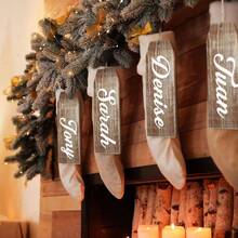 25pcs Stocking Chalkboard Tags Hanging Wooden Chalkboard Signs, Tree Hanging Labels, Xmas Wooden Ornament Wood Grain - Brown + 50 - View 4
