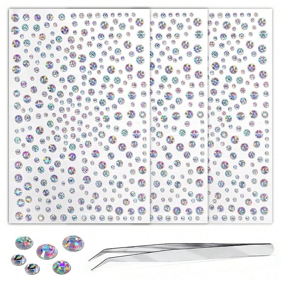Whitelaser 975Pcs DIY Face Gems - 3/4/5/6 Mm Body Rhinestones & Crystals For Face Makeup & Crafts, Self-Adhesive Eye & Hair Jewels{Inchcolor_nameinch:Inchgem_whitelaserinch} - 寶石白激光 - 查看 1
