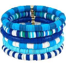 Heishi Surfer Bracelets Rainbow Stackable Viny Clay Beaded Stretch Bracelets Elastic Disc Preppy Friendship Bracelets Set Boho Summer Beach Jewelry For Women - Màu xanh lam - Xem 1