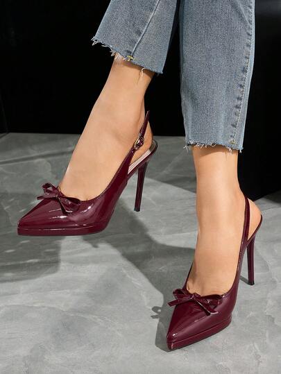 Jin Bei Qi Women's High Heel Pumps, Patent Leather Solid Color Pointed Toe Ankle Strap Buckle High Platform Outdoor Party Stiletto Heels, Fashion Elegant Formal Ballroom Dance Party Shoes, Burgundy