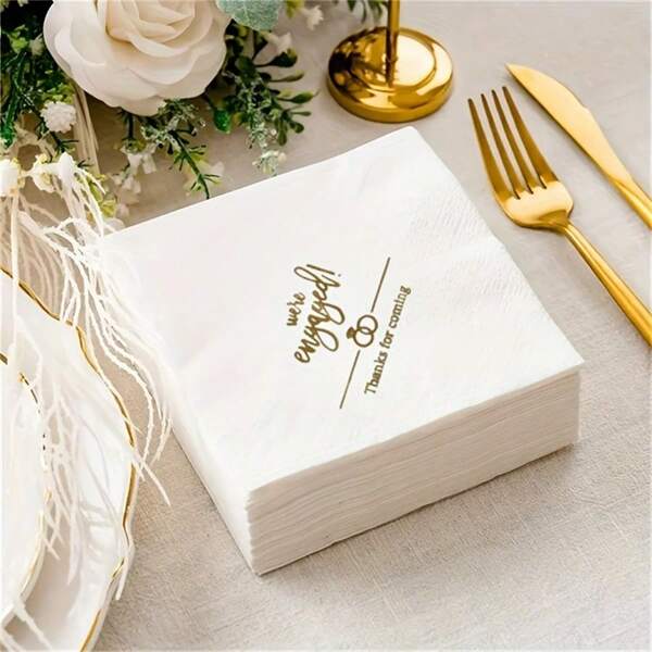 20pcs/40pcs/60pcs,13*13 Inch We're Engaged Wedding 2-Ply Paper Napkins, Engagement Party Napkins,Engagement Beverage Cocktail Luncheon Napkins,Wedding Paper Disposable Party Napkins Wedding Cake Table Decorations Supplies