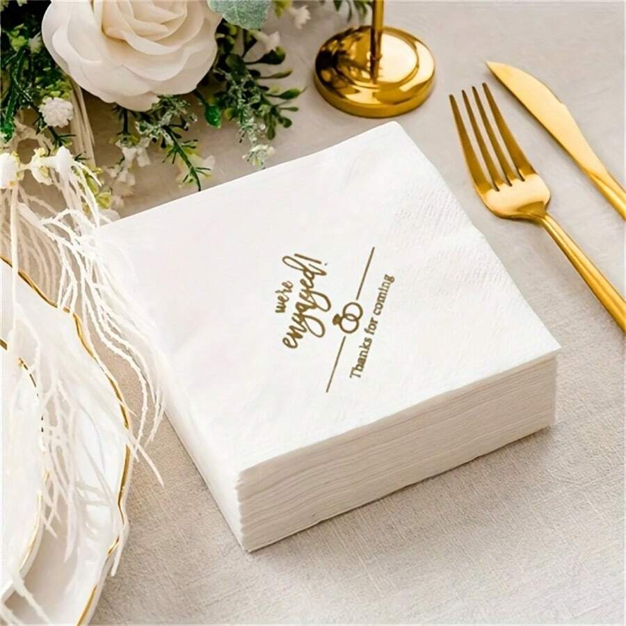 20pcs/40pcs/60pcs,13*13 Inch We're Engaged Wedding 2-Ply Paper Napkins, Engagement Party Napkins,Engagement Beverage Cocktail Luncheon Napkins,Wedding Paper Disposable Party Napkins Wedding Cake Table Decorations Supplies - Multicolor - View 1