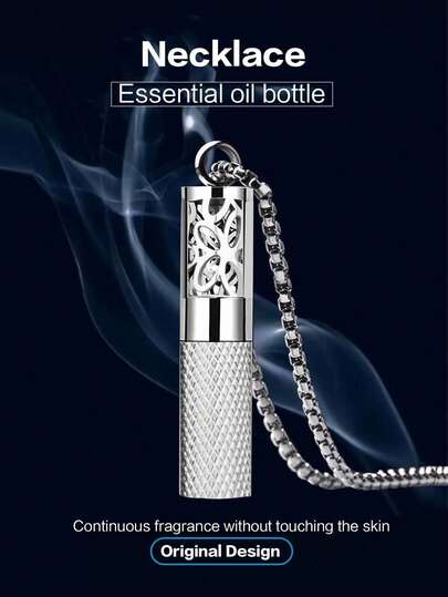 1pc Fashionable Titanium Steel Fragrance Bottle Aroma Diffuser Necklace, Original Design Stainless Steel Pendant Necklace, Unisex Hiphop Style, Suitable For Men And Women, High Quality Exquisite Accessory For Daily Wear