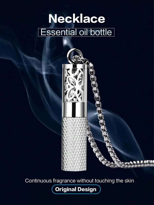 1pc Fashionable Titanium Steel Fragrance Bottle Aroma Diffuser Necklace, Original Design Stainless Steel Pendant Necklace, Unisex Hiphop Style, Suitable For Men And Women, High Quality Exquisite Accessory For Daily Wear