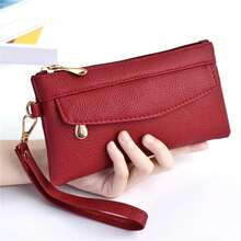 Cartera de moda de cuero, bolso de mano largo para mujeres, monedero con bolsillo para monedas y teléfono, bolsa de dinero para damas - Rojo - Ver 11