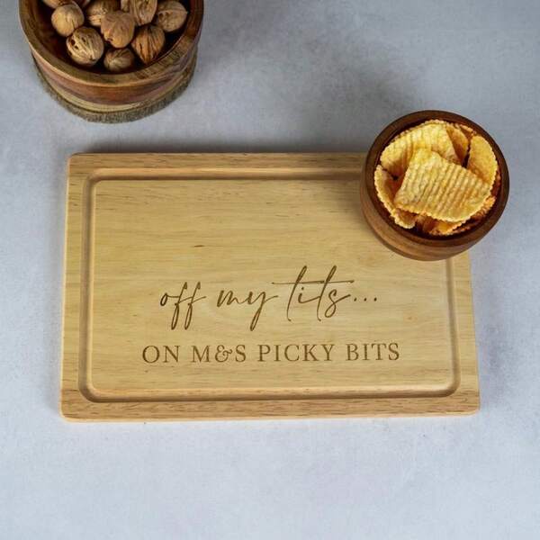 Novelty Engraved Chopping Board, Personalised Charcuterie Board For Cheese & Picky Bits