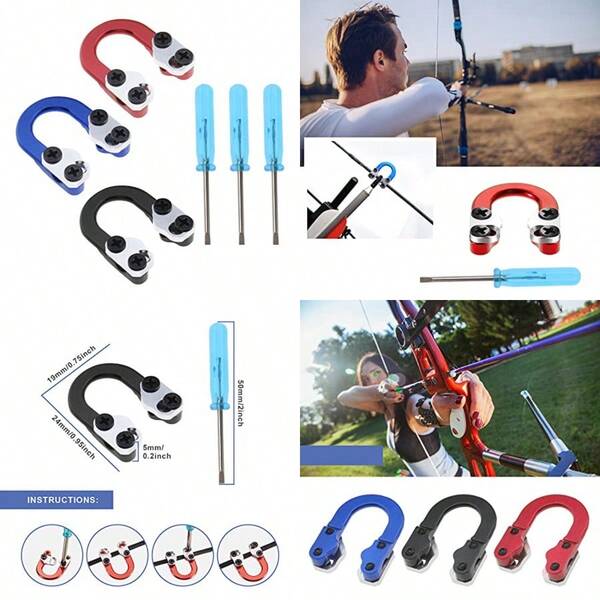 SING F LTD 3 Set Archery D Loop Compound Bow Metal U Nock D Ring Buckle Release Nocking Loop With Screwdrivers For Shooting Installation Accessories Red Blue Black