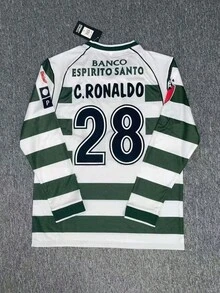 0103 Lisbon Athletic Home Jersey RONALDO 28 Retro Jersey Long Sleeved Vintage Soccer Jersey Football Shirt - 軍綠色 - 查看 1