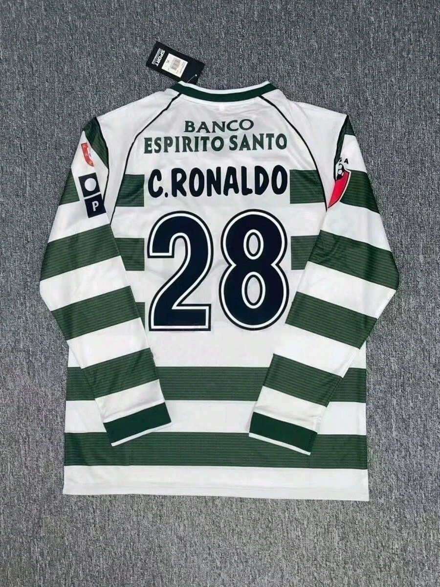 0103 Lisbon Athletic Home Jersey RONALDO 28 Retro Jersey Long Sleeved Vintage Soccer Jersey Football Shirt - 軍綠色 - 查看 1