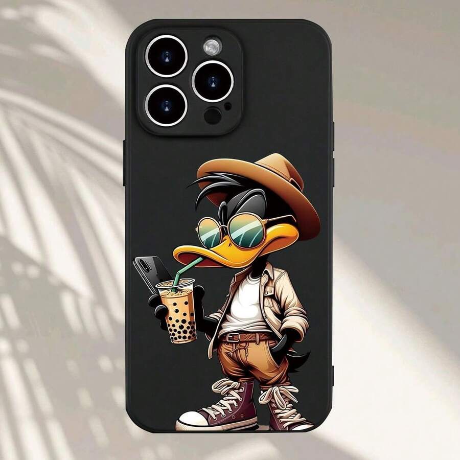 Sombrero de Moda Gafas de Sol Pato Sosteniendo Té con Leche Jugando con el Teléfono, Funda de Teléfono de TPU Mate a Prueba de Golpes con Patrón Creativo Personalizado, Divertida y Única, Regalo de Moda Simple y Moderno para Hombres y Mujeres, Adecuada para iPhone 16/15/14/13/12/11 - Colores mixtos - Ver 1