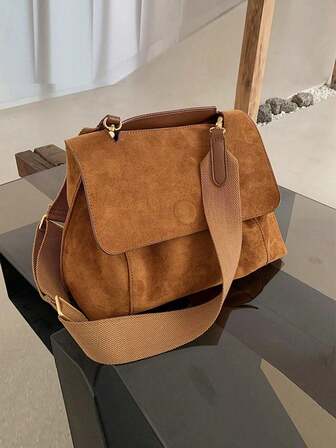 Bolso de mensajero de gran capacidad de terciopelo marrón retro para mujer, bolso de hombro de la nueva ola 2025 para otoño e invierno
