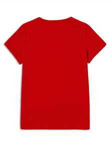 Camiseta de manga corta oversized para mujer con diseño gráfico de anime temático de vino "Dear Santa Wine" - Ropa casual de verano para fiestas y uso diario, regalo divertido para amantes del vino, camiseta holgada y transpirable con estampado de vino, conjunto casual de primavera/verano - Rojo - Ver 3