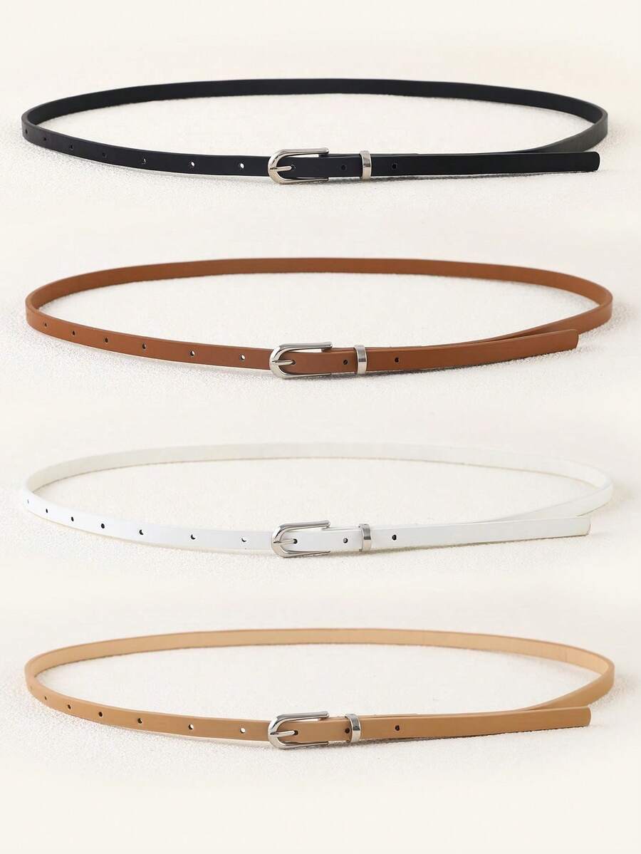4pcs Silver Buckle PU Waist Belts For Women - Thin Casual Fashion Belts, Versatile To Pair With Dresses, Jeans & Casual Pants, Suitable Gifts For Summer, Autumn, Halloween, Parties & Festivals - 彩色 - 查看 1