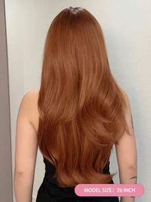 26 Inch Reddish Brown Copper Colored Long Curly Wig With Bangs, Suitable For Women, Heat Resistant Synthetic Wig, Voluminous And Shiny, With Bangs, Suitable For Parties, Daily Wear, Holidays And Other Occasions