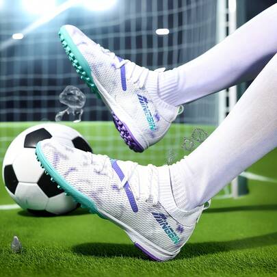 1 paire de crampons de football/soccer unisexes, convenant aux adultes, étudiants, adolescents, pour terrain synthétique extérieur, terrain d'entraînement intérieur, sports d'équipe professionnels. Lacets, semelle en caoutchouc antidérapante, léger, haute performance, design antidérapant, bottes de soccer professionnehautes, vente directe Fay, plusieurs couleurs disponibles