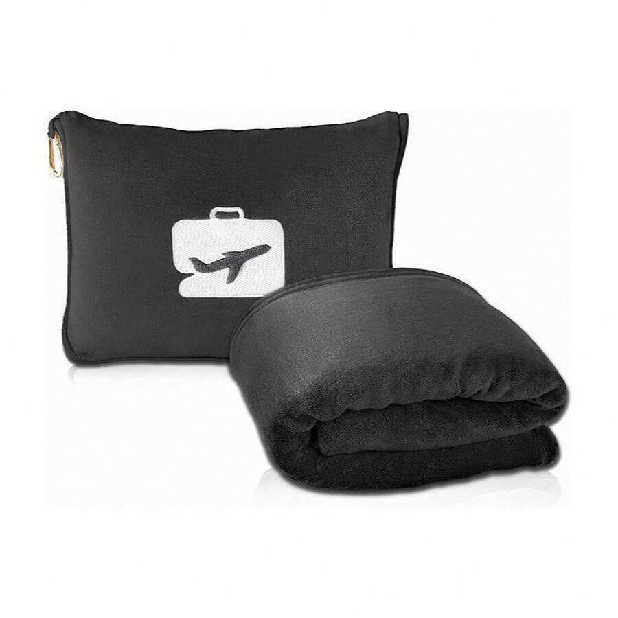 Travel Blanket And Pillow - Ultra-Soft, Compact & Lightweight, 65x40 Inches, With Carrying Bag, Luggage Cover & Backpack Clip For Airplane Comfort - 灰色 - 查看 1
