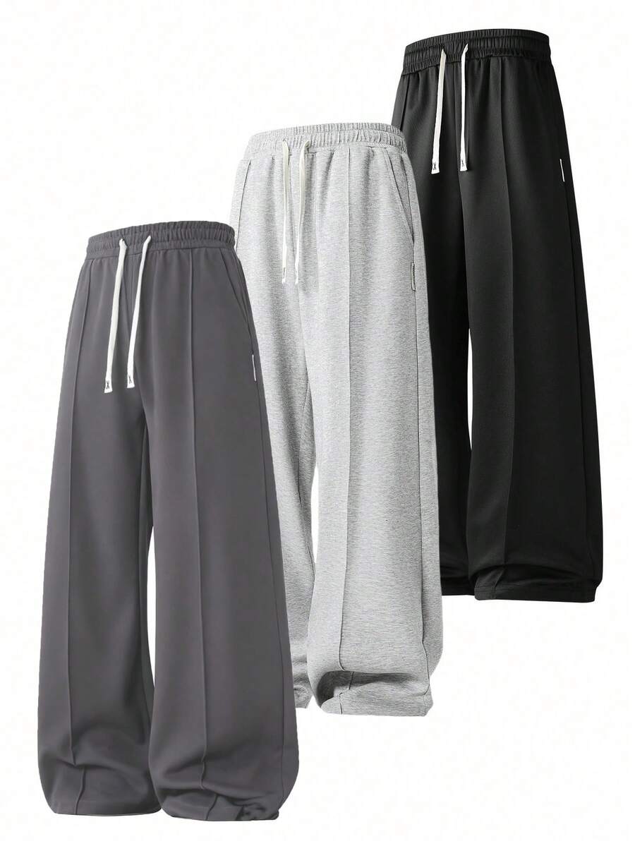 1 件装男士抽绳腰阔腿宽松休闲运动裤，春夏 - 灰色 - 查看 1