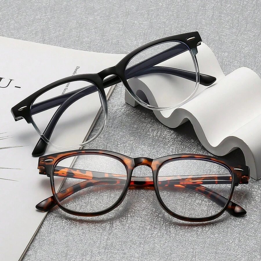 2 Cặp Kính Gọng Vuông Họa Tiết Da Báo Ombre, Đa Năng Cho Việc Đeo Hàng Ngày - Nhiều màu - Xem 1