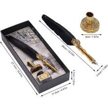 Kit de Pluma de Ave Retro, Acero Inoxidable, Antigua para Escribir, Dibujar, Firma y Decoración de Boda (Negro) - 1 - Ver 2