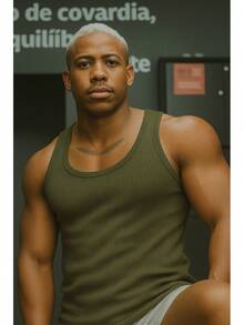Basic American Ribbed Tank Top - 軍綠色 - 查看 6