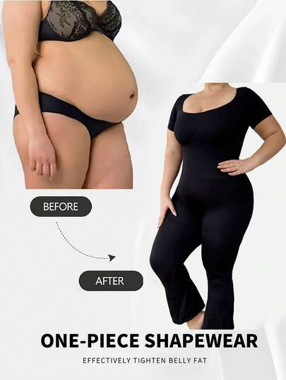 Women's High-Stretch Seamless Short Sleeve Yoga Jumpsuit - Wide-Leg Flared Workout Bodysuit