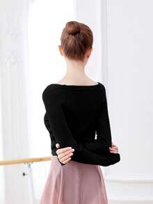 Daydance 1 mảnh thời trang nữ múa ba lê thể dục dụng cụ leotard hở vai tay dài áo len khiêu vũ áo khoác ngoài quần áo quấn khiêu vũ - màu đen - Xem 3