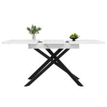 Dining Table (120-160 Cm), Extendable Dining Table, Space-Saving Kitchen Table, Black Crossed Iron Legs, For Kitchen And Living Room, White Marble Dining Table - 黑與白 - 查看 8