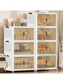 3/4/5 Layers Plastic Storage Bins With Lids Wide Extra Large Storage Cabinet, Collapsible Stackable Containers With Wheels, Foldable Organizer System For Closet, Bathroom, Home, Office, Dorm - White - View 6