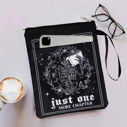 1 pieza Funda con cremallera para libro con tema "Leer otro capítulo", protector de portada de libro de bolsillo, bolsa de almacenamiento de libros lavable y multifuncional adecuada para estudiantes, maestros y amantes de los libros