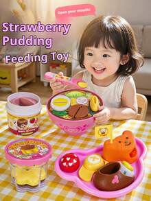 1件套2025兔子餐盘、熊餐盘、拉面喂食玩具、毛绒布丁过家家套装、亲子活动、自学玩具、圣诞礼物、生日礼物、小女孩最爱的礼物
