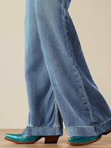 Women's Straight Leg Double Pockets Casual Versatile Long Denim Jeans - Light Blue - View 6