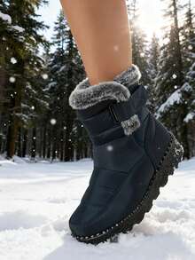 FZY Women's Plush Thick-Soled Snow Boots, Classic Thick-Soled Snow Boots, Women's Sports Shoes, Ankle-Length, Lightweight Design, Anti-Slip Sole, Suitable For Daily Outdoor Wear, Valentine's Day And Holiday Shopping Fashionable Warm Boots, Must-Have Women's Shoes For Winter Vacation Return To School - Màu xanh lam - Xem 5