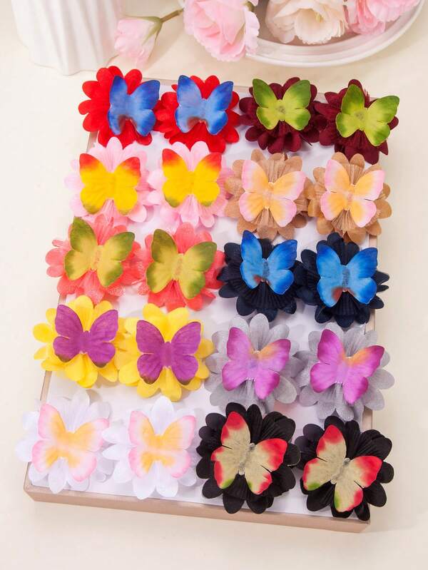 10pcs Multicolor Flower & Butterfly Hair Clips, Cute Simple Hair Accessories For Girls, Student Gift, Daily Use